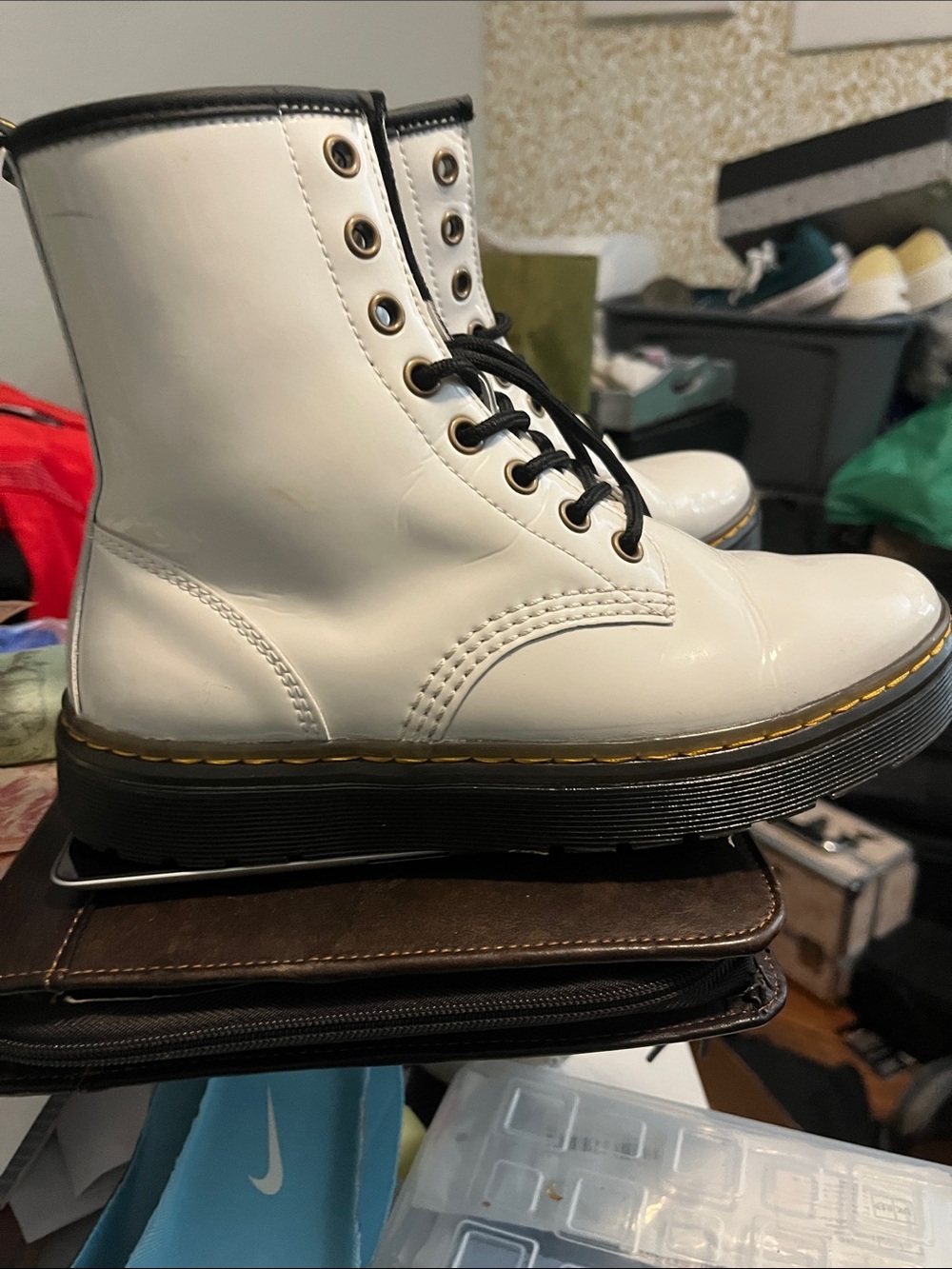 Dr.Martens White Women's Lace-Up Combat Boots with Black Trim